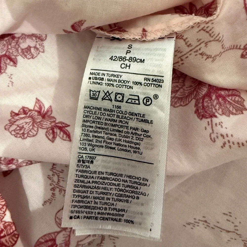 Banana Republic Pink Floral Toile Poplin Blouse Small Cottage Coquette Regency
